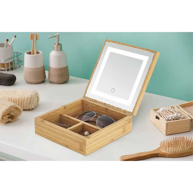 Bo&icirc;te &agrave; bijoux avec miroir &agrave; led en bambou