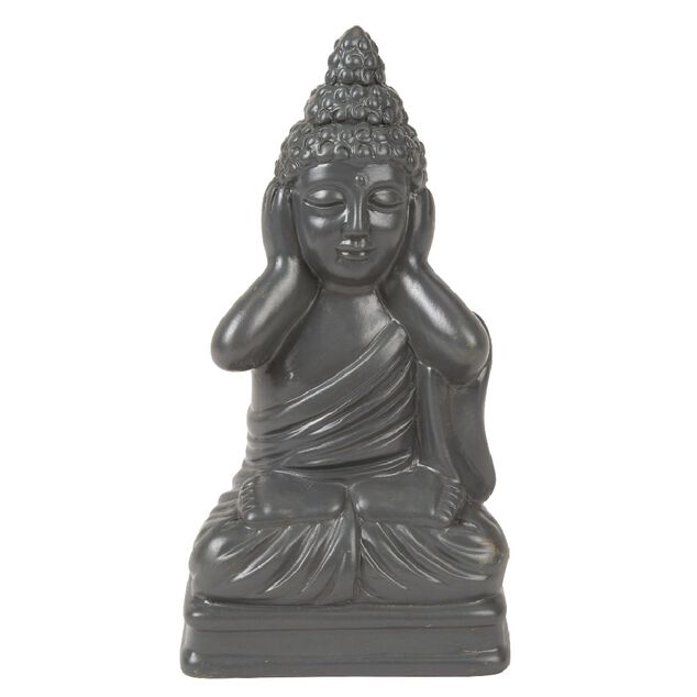 Statue Bouddha de la sagesse r&eacute;sine gris fonc&eacute;