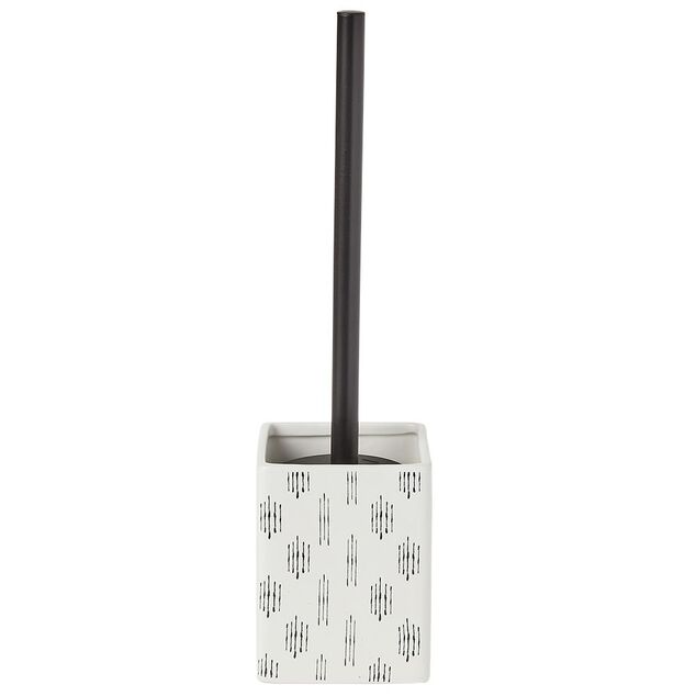 Brosse WC socle carr&eacute; gr&egrave;s motif trait noir et blanc 9,2x9,2xH36cm
