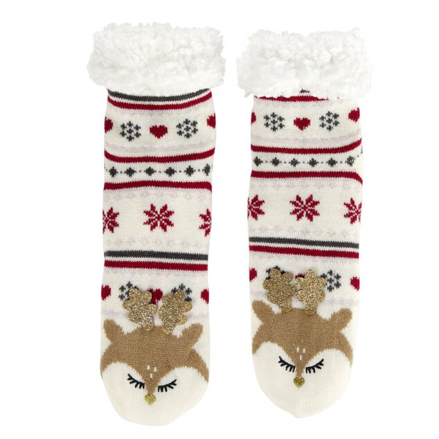 Chaussette de No&euml;l unisexe X2 TU L38X9X&eacute;p.2 cm (2 mod&egrave;les renne blanc ou P&egrave;re No&euml;l rouge)