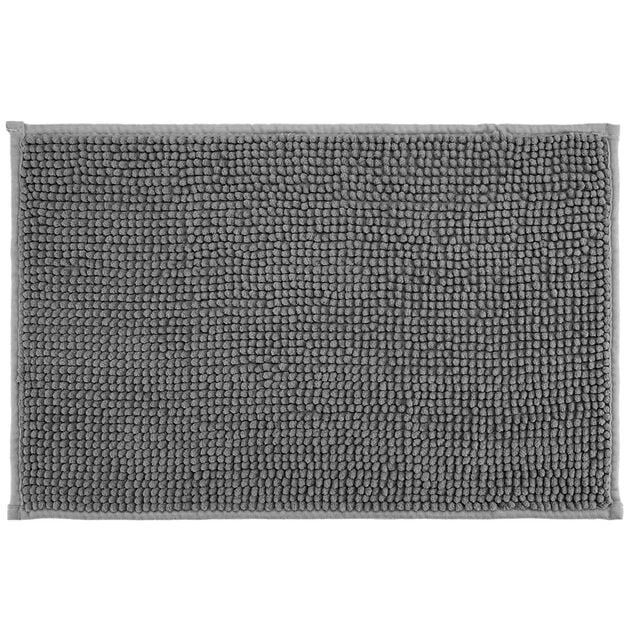 Rideau de douche avec anneaux et tapis salle de bain chenille (2 mod&egrave;les gris ou vert)