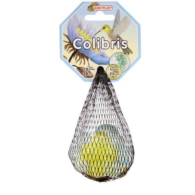 Bille en verre x20 + 1 boulard bleu Colibris