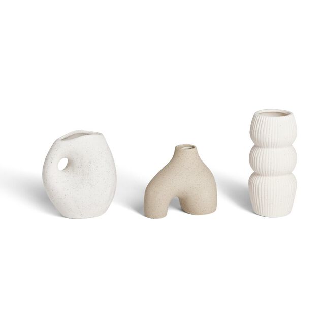 Lot de 3 vases d&eacute;co c&eacute;ramique organique blanc ou beige
