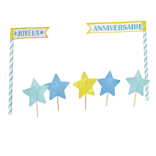 Décoration gâteau Joyeux anniversaire et étoiles