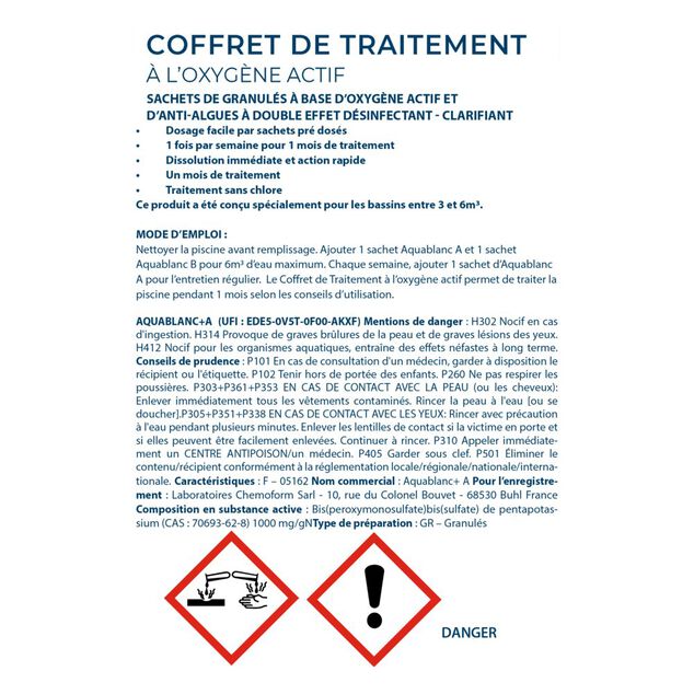 Traitement &agrave; l'oxyg&egrave;ne actif pour piscine hors-sol 3-6m3