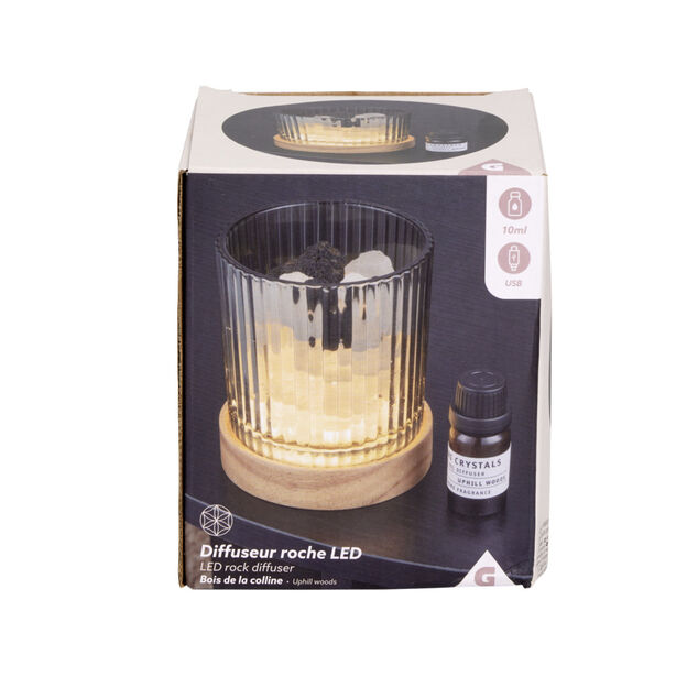 Diffuseur roche LED base bois avec 1 huile essentielle - 2 mod&egrave;les
