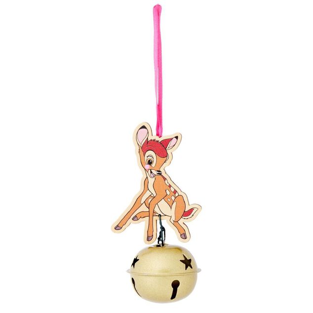 Grelot Disney Bambi orange et dor&eacute; &agrave; suspendre bois &Oslash;5xH11cm