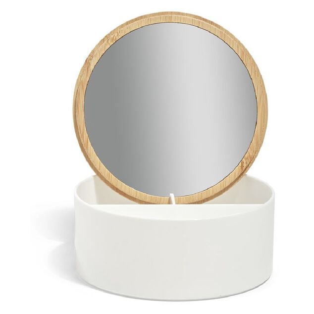 Bo&icirc;te &agrave; bijoux ronde avec miroir &Oslash;14xH6,5cm