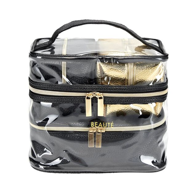 Trousse de toilette 2 compartiments + 3 trousses 22x15xH13cm (3 mod&egrave;les)