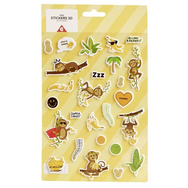 Sticker 3D enfant 1 feuille licorne ou ouistiti