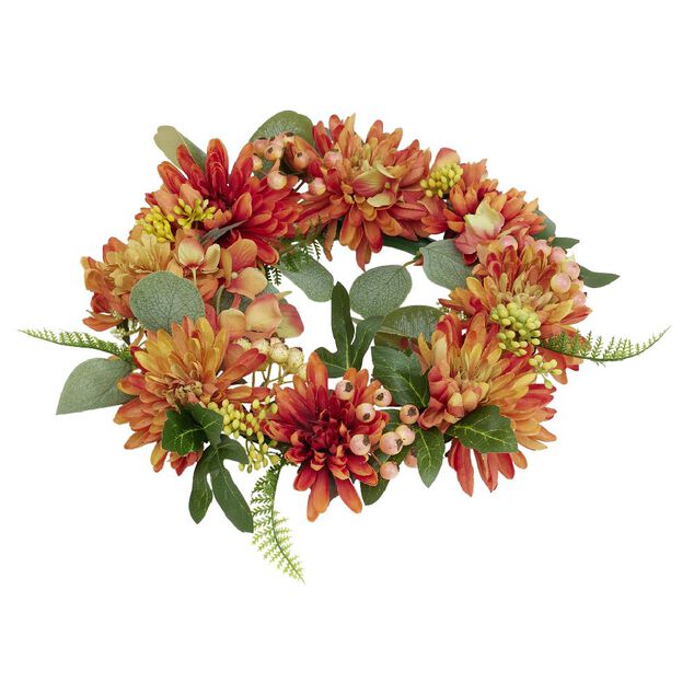 Couronne de fleurs artificielles dahlia et gypsophile orange &Oslash;30cm