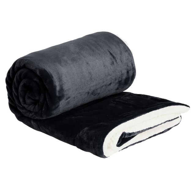 Plaid pilou pilou réversible noir et blanc 127x152cm