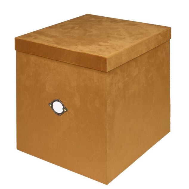 Bo&icirc;te de rangement carr&eacute;e velours marron 32x32xH35cm - Taille L