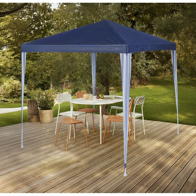 Tonnelle de jardin carr&eacute;e Florence m&eacute;tal tissu bleu UPF30+ 290x290xH245cm 8,4m&sup2;