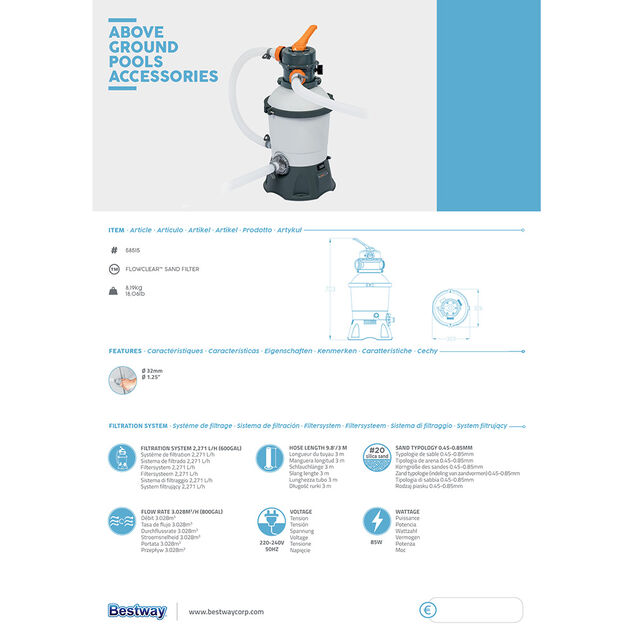 Filtre &agrave; sable Bestway 3028 L/h
