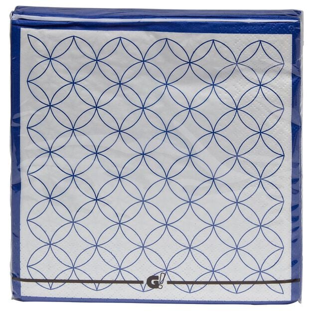 Serviette papier blanche motif rosace bleu x20