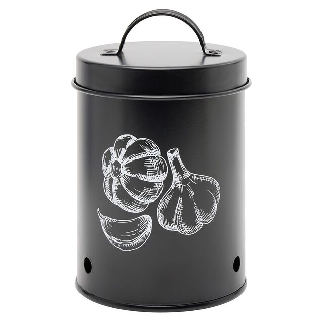 Bo&icirc;te de conservation pour ail en m&eacute;tal noir