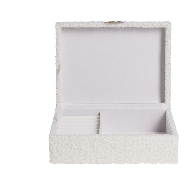 Bo&icirc;te &agrave; bijoux en bois rev&ecirc;tement tissu bouclette blanc
