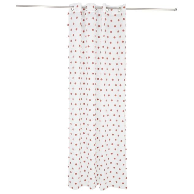 Voilage polyester &agrave; pompon 140x240cm blanc et rose