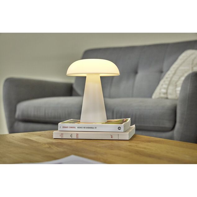 Lampe de table LED forme champignon blanc Ø15xH17cm