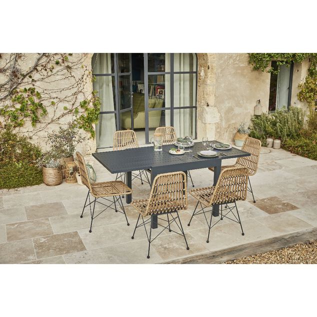 Chaise repas Bali acier et r&eacute;sine inject&eacute; marron 47x59xH85cm