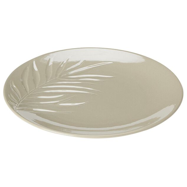 Assiette plate céramique beige ou vert motif feuille ø26,5 cm