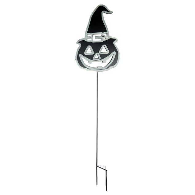 Pancarte d&eacute;coration ext&eacute;rieure Halloween m&eacute;tal gris H91cm