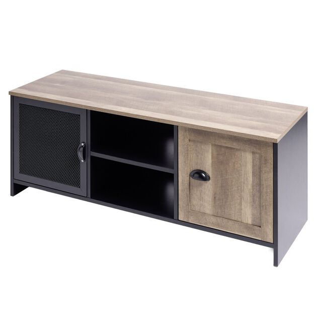 Meuble TV m&eacute;tal et bois Laura 2 portes 118x39xH49cm