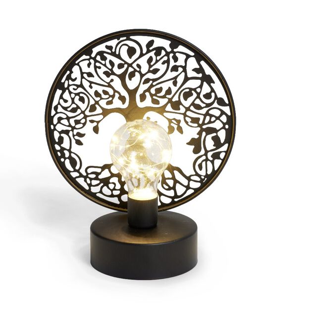 Lanterne LED arbre de vie m&eacute;tal noir 18x10xH21,5cm