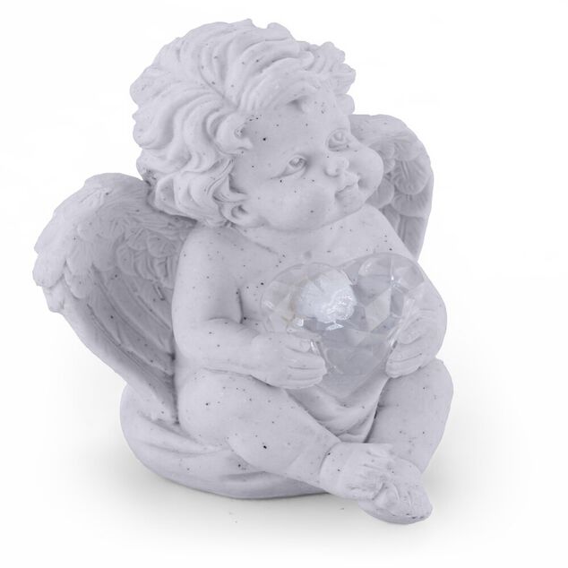 D&eacute;coration fun&eacute;raire solaire ange avec coeur polyr&eacute;sine 10x9xH9,5cm