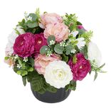 Pot renoncule et eucalyptus artificiel &Oslash;28xH28cm