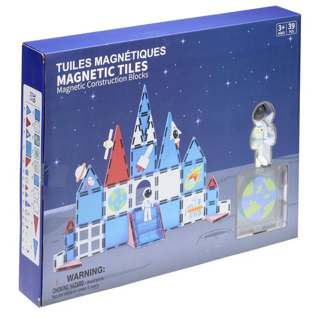 Jeu construction enfant gar&ccedil;on tuiles magn&eacute;tiques x37 th&egrave;me espace bleu