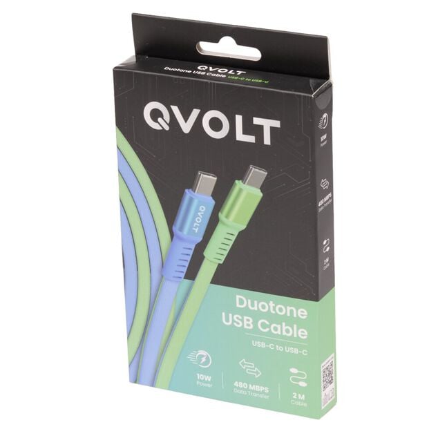 C&acirc;ble USB-C vers USB-C charge rapide bicolore vert et bleu 2m