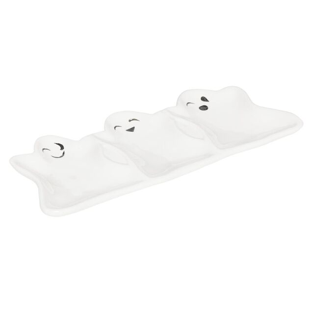 Coupelle Halloween forme fant&ocirc;me dolomite blanc 10x23,5cm