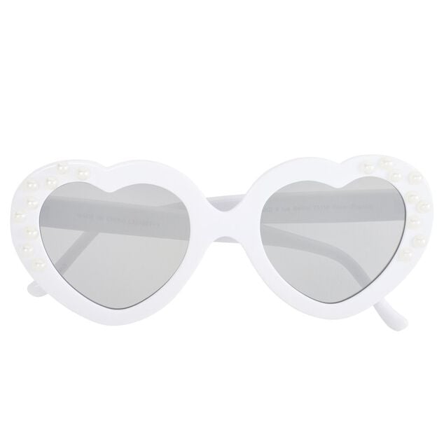 Lunettes soleil femme forme coeur blanc avec perles