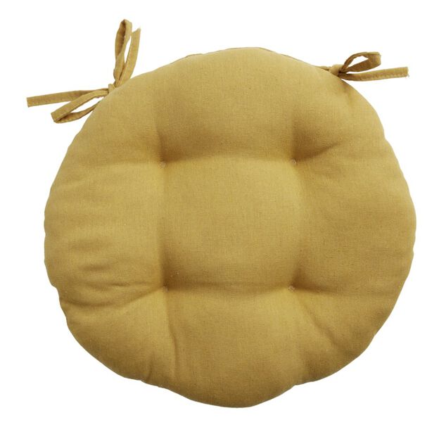 Galette de chaise ronde &Oslash;38cm jaune moutarde