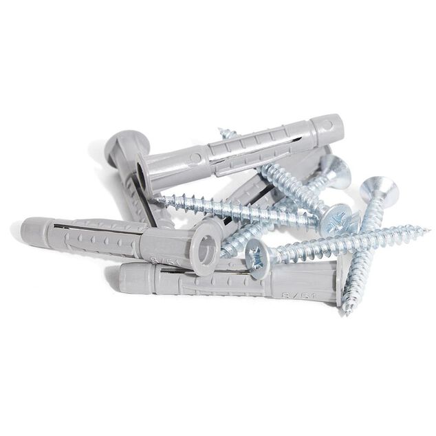 5 chevilles universelles en nylon tous mat&eacute;riaux avec vis - &Oslash;8x50 mm