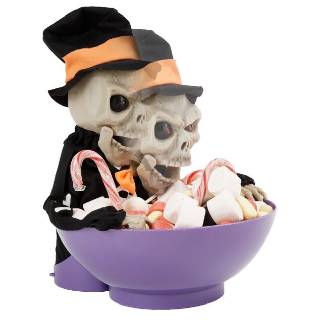 Saladier &agrave; bonbon Halloween squelette anim&eacute; noir et violet