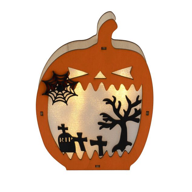 D&eacute;coration LED Halloween &agrave; poser citrouille paysage cimeti&egrave;re 14,5x4xH20cm