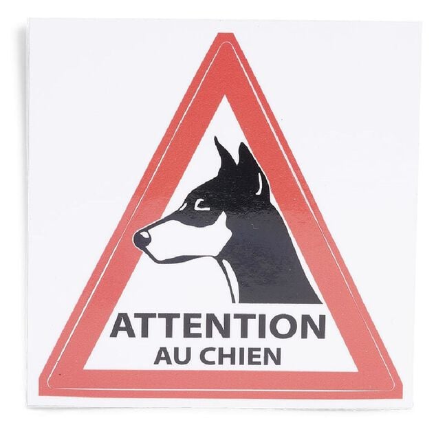 Signal&eacute;tique adh&eacute;sive "Attention au chien" - 8x8 cm