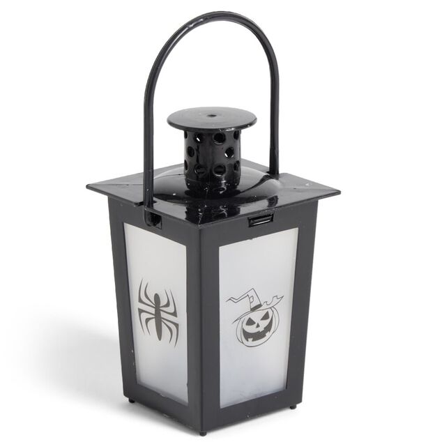 Lanterne LED Halloween anim&eacute;e &agrave; piles 7,4x7,4xH15,5cm