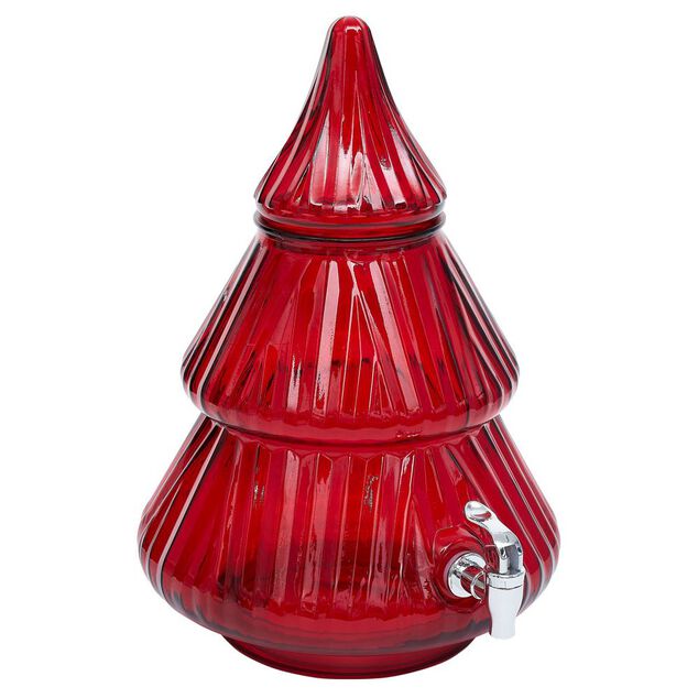 Distributeur à boisson en verre forme sapin rouge 8L
