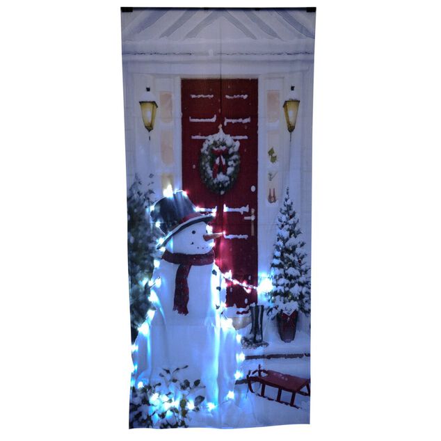 Rideau de porte lumineux 38LED d&eacute;cor bonhomme de neige No&euml;l 90xH200cm