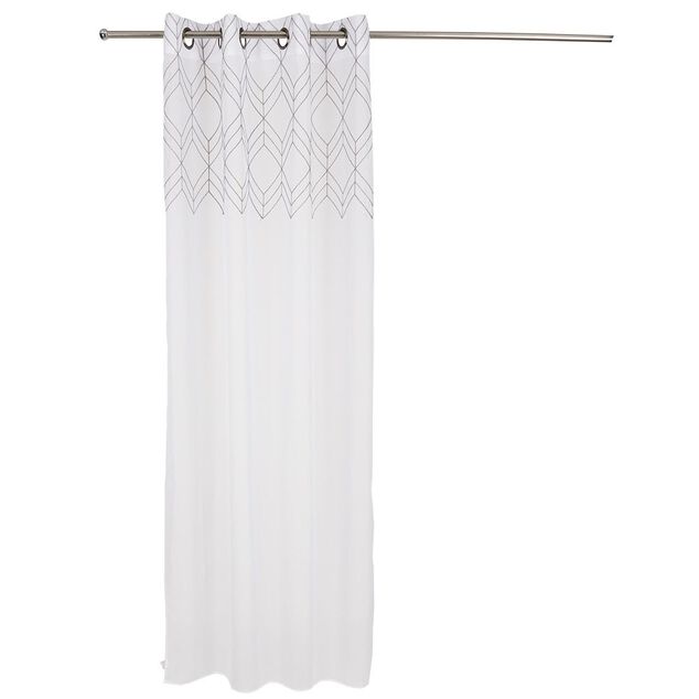 Voilage &agrave; oeillets blanc motif g&eacute;om&eacute;trique argent&eacute; 140x240cm - Scandi
