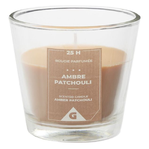 Bougie parfum&eacute;e dans verre senteur ambre patchouli &Oslash;9xH8,3cm 25H
