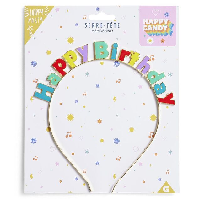 Serre-t&ecirc;te anniversaire Happy Birthday th&egrave;me candy