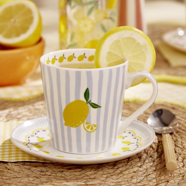 Mug c&eacute;ramique motif fruit orange bayad&egrave;re rayures color&eacute;es &Oslash;8,5xH9cm (2 mod&egrave;les)