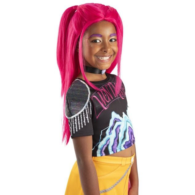 Perruque enfant fille KPOP Mira longues couettes roses L63cm