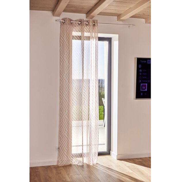 Rideau voilage &agrave; oeillets 140x240cm polyester imprim&eacute; rayures