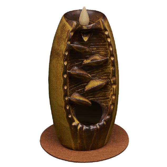 Fontaine à encens grès marron Ø10xH20cm